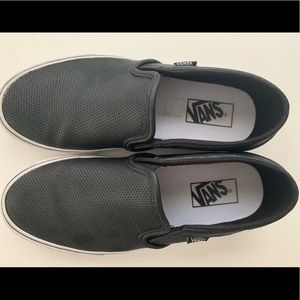Black leather perforated slip on vans